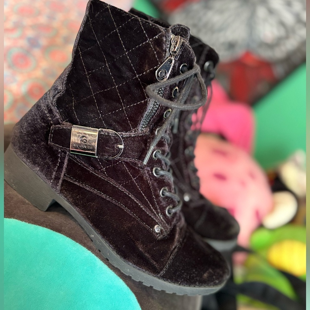 Guess Velvet Lace-Up Combat Boots